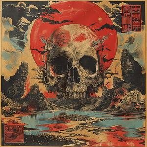 surreal  skull  crossbones  poster  album  cover  hyper-realistic  screenprinting  creative  illustration 1078387