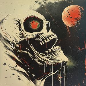 surreal  album  cover  skull  red  eyes  planet  Risograph  hyper-realistic  symbolist 1079946