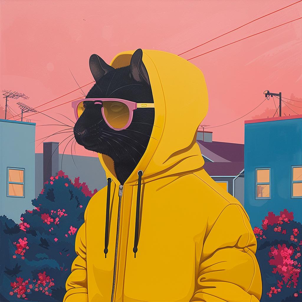 cat  sunglasses  jacket  vibrant  playful  surreal  whimsical  creative  Joan  colorful 1017369