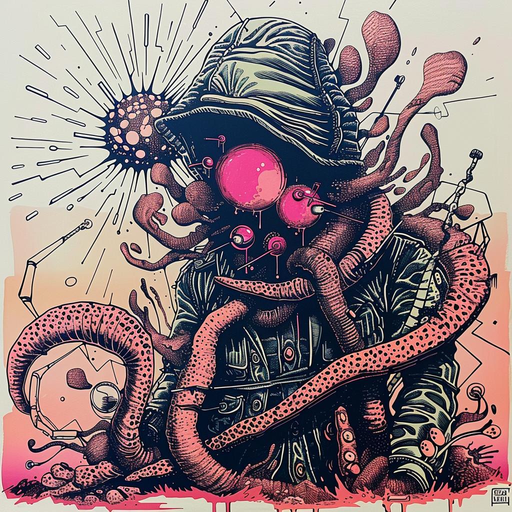 man  helmet  octopus  poster  illustration  Japanese  surreal  fantasy  artwork  design 948385