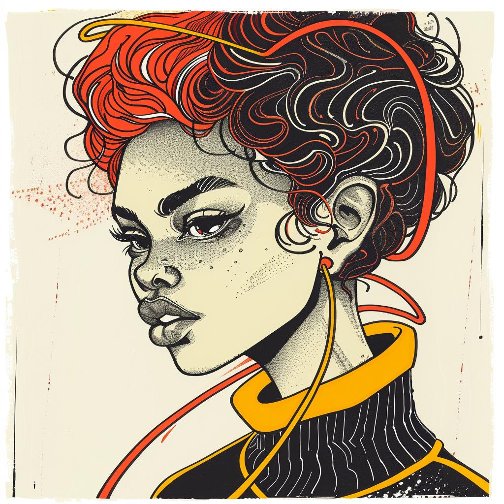 Pop Art  female  African-American  portrait  Patrick Nagel  red hair  minimalist  vibrant  fashion  illustration 938109