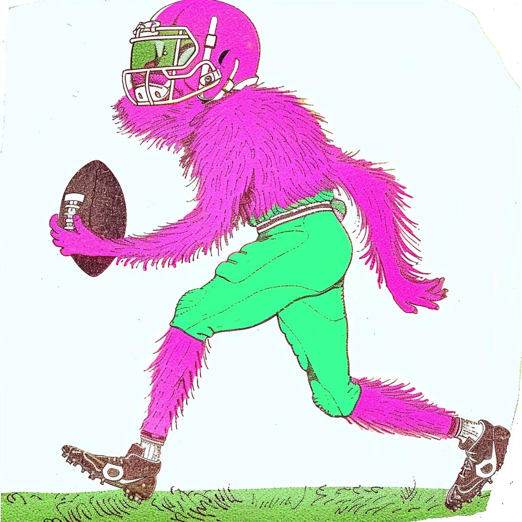 football  player  running  pose  drawing  monster  pink  furry  helmet  art 940267