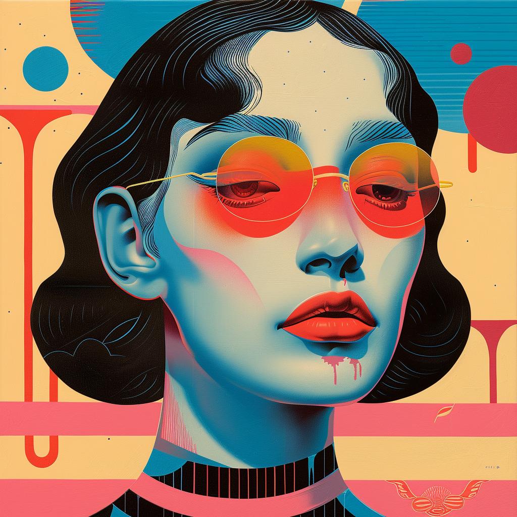 نظارة شمسية نسائية، خلفية ملونة، صورة شخصية، عمل فني مرح، رسم توضيحي، حديث، 966337
