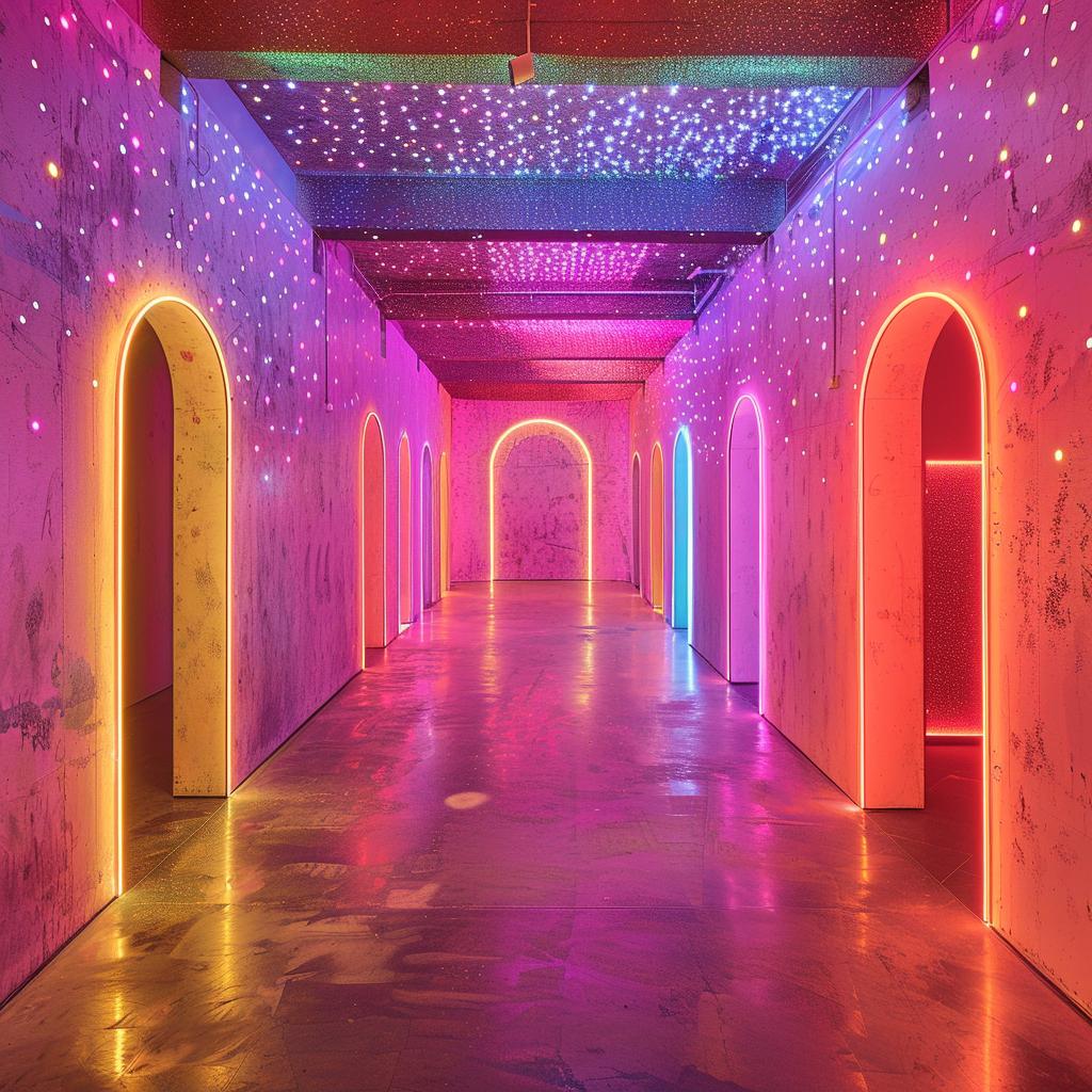 surreal  neon  lights  hallway  arches  art  creative  design  colorful  space 962567