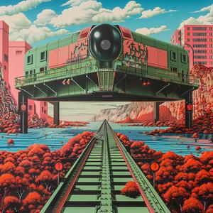 minimal  chromolithography  train  bridge  city  transportation  simple  urban  landscape  FrankLloydWright 1037698
