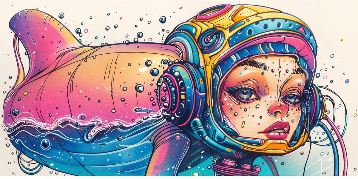 whale  underwater  ocean  colorful  illustration  diving  helmet  marine  art  celebration 940485