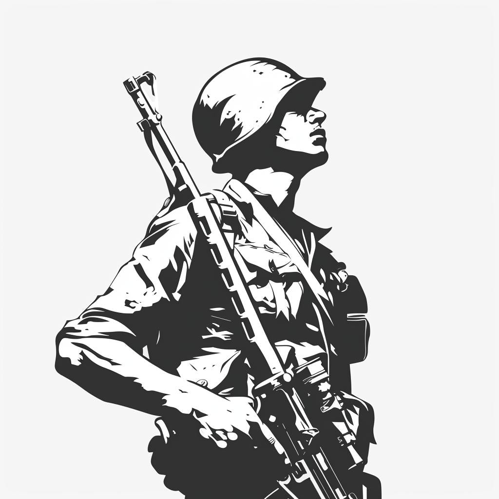 soldier  Vietnam  silhouette  linocut  tattoo  black  white  vintage  icon  bold 952016