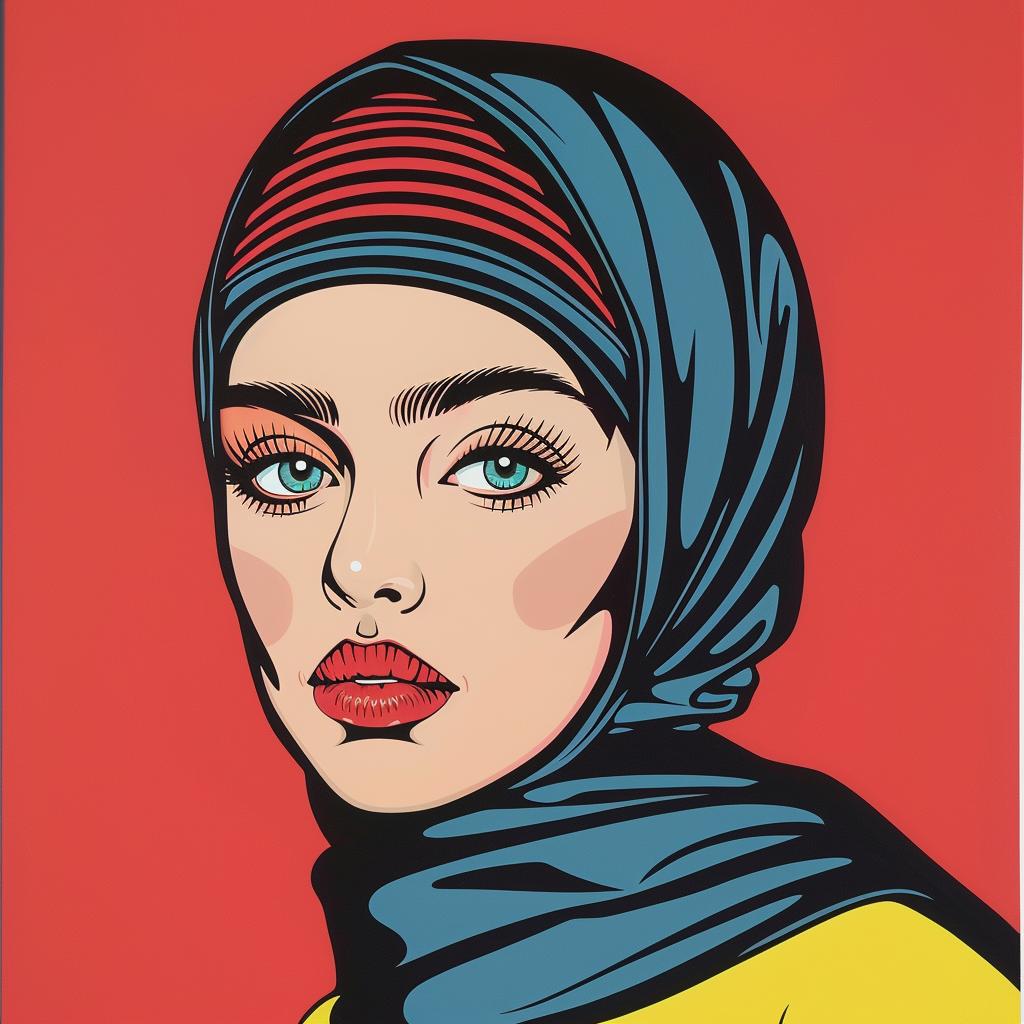 لوحة فنية شعبية لامرأة ترتدي حجابًا، صورة شخصية نسائية نابضة بالحياة 1023829