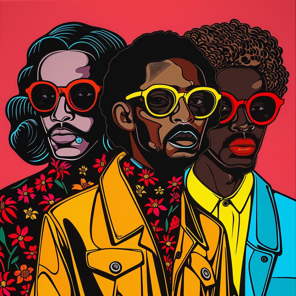 painting  men  sunglasses  jackets  red  background  casual  modern  colorful  artistic 1022706