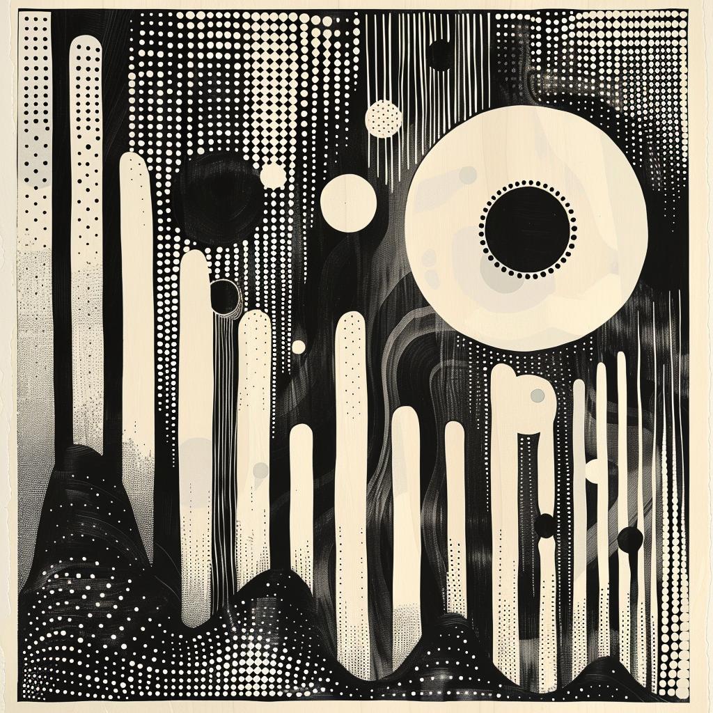 linocut  print  mountain  blackandwhite  circle  dots  dashes  woodcut  graphic  etching 964015