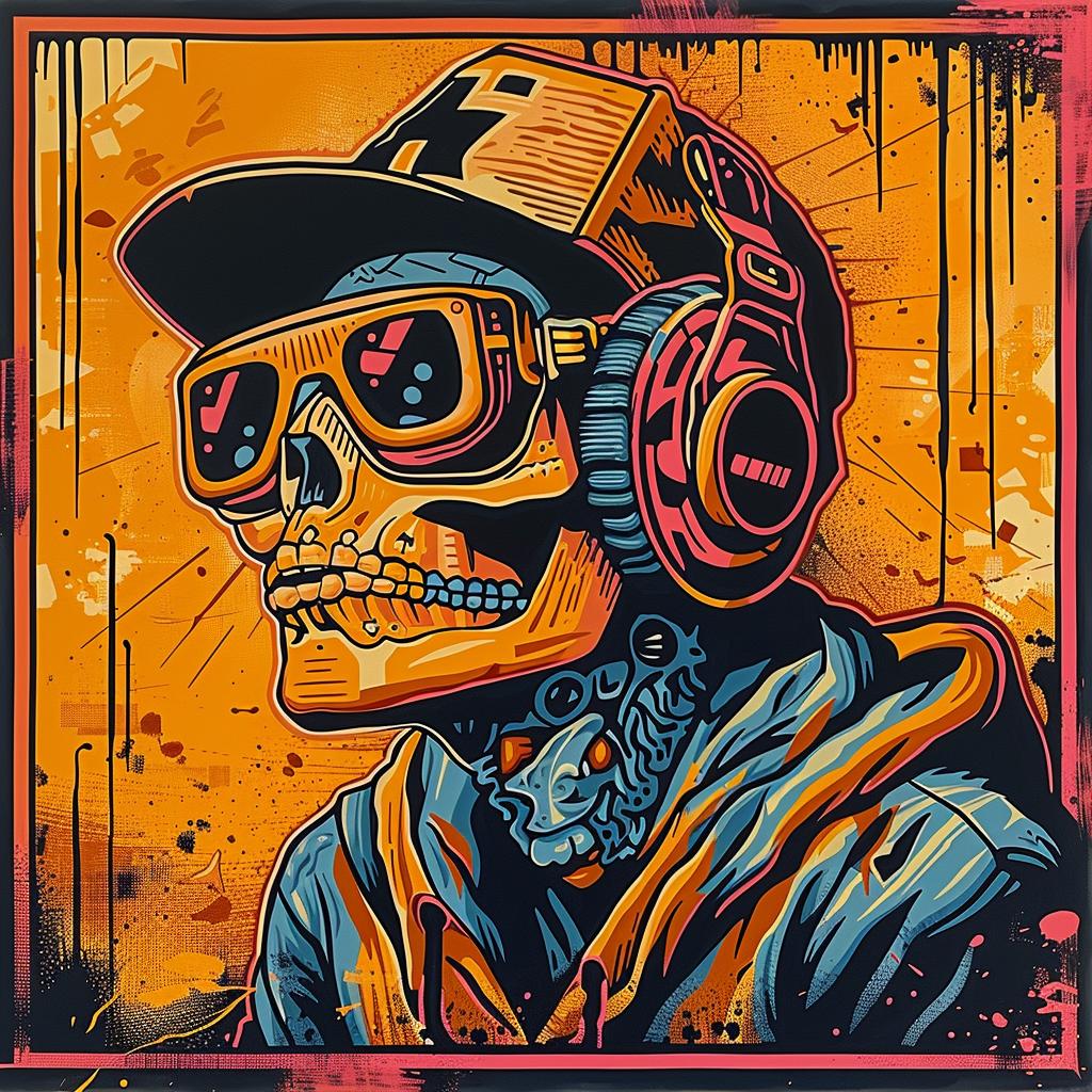 skull  headphones  hat  poster  aggressive  streetwise  graphic  urban  edgy  design 948986