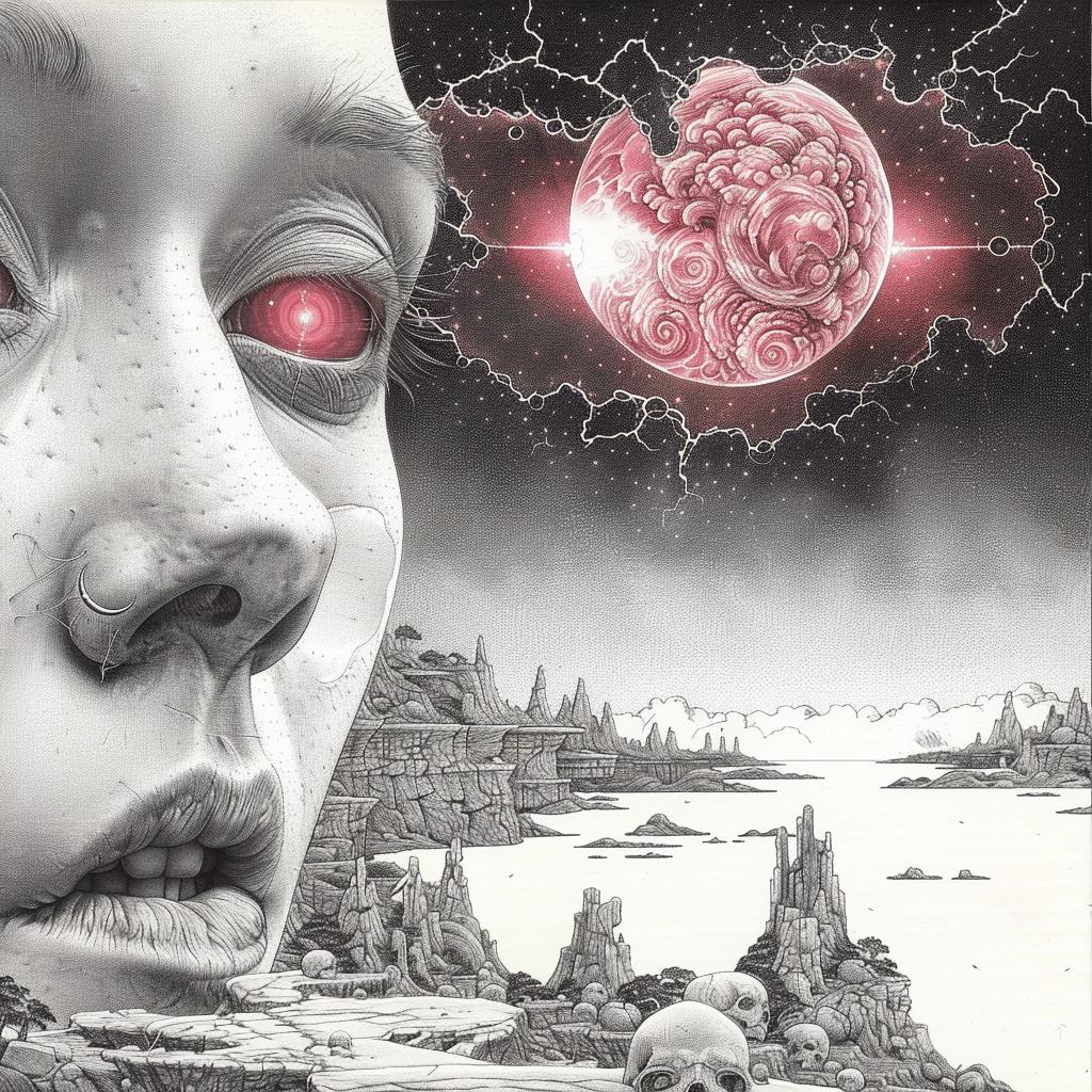 minimal  synthwave  Ukiyo-e  woman  skull  background  surreal  art  dark  symbolism 916263