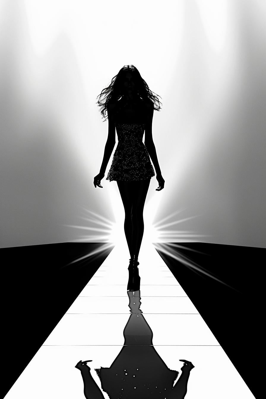 صورة ظلية امرأة على منصة عرض أزياء، تصميم توضيحي حديث، 954565