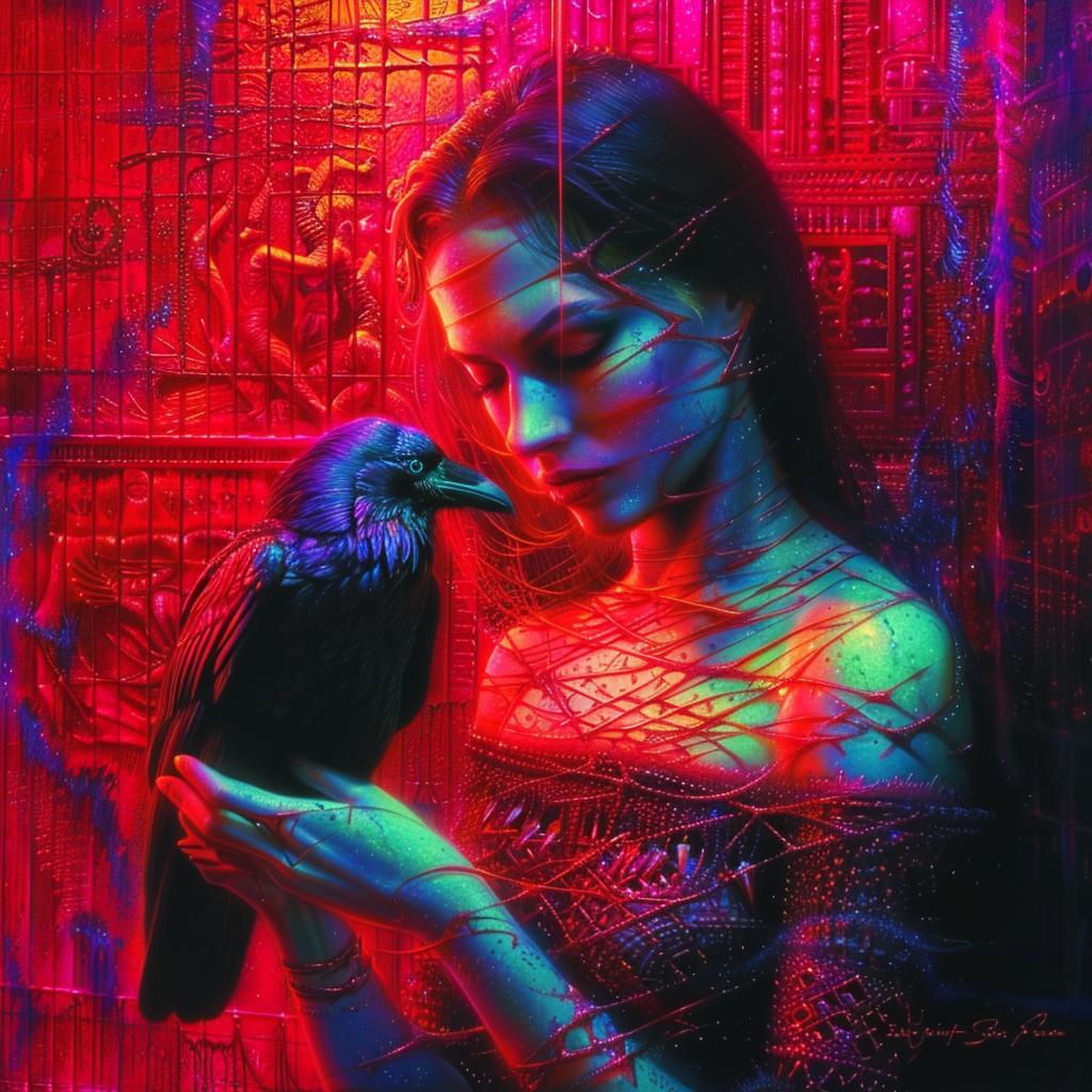 provocative  art  Gerald  Brom  woman  crow  red  background  dark  occult 928436