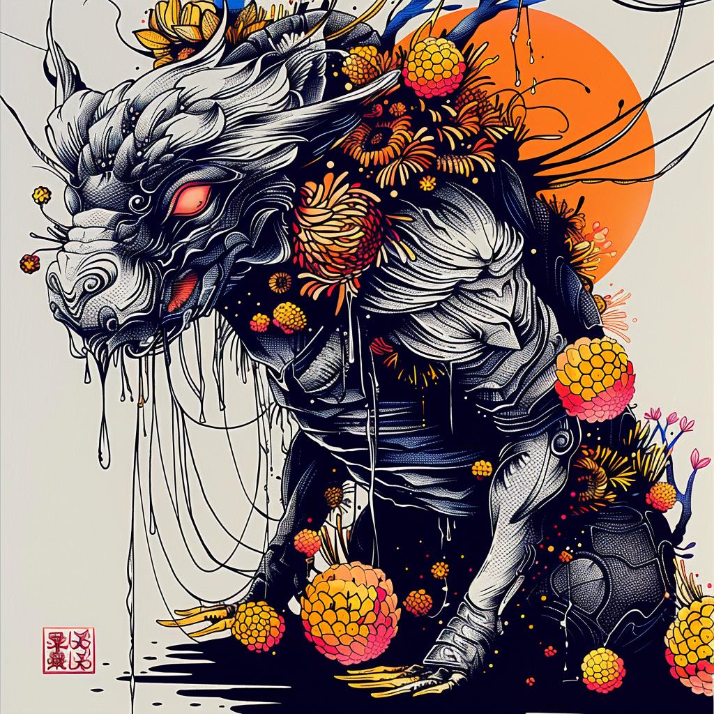 dragon  painting  flowers  fantasy  whimsical  mythical  colorful  artwork  illustration  unique 948464