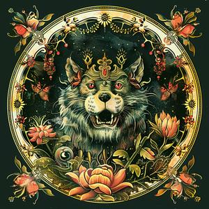 wolf  flowers  butterflies  painting  chromolithography  nature  portrait  vivid  art  style 1052868