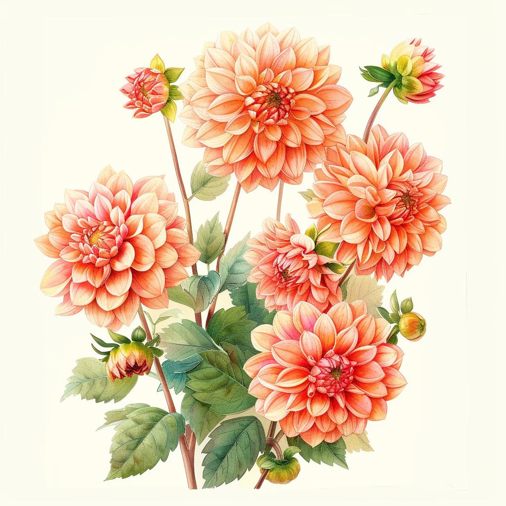 Dahlia  Watercolor  Orange  Flowers  Painting  Bright  Floral  Artistic  Colorful  Natural 971626