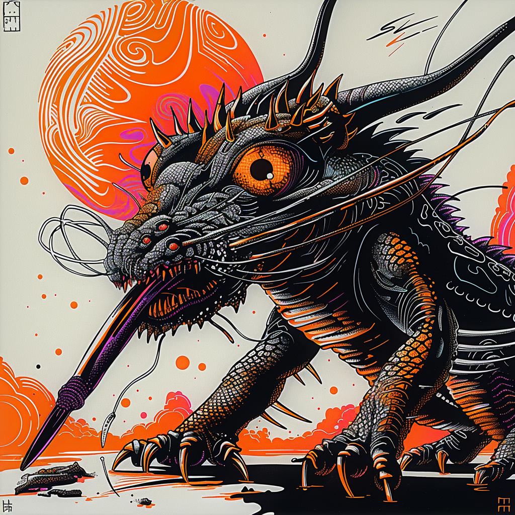 dragon  tail  orange  eyes  fantasy  illustration  Japanese  mythology  creature  artwork 948778
