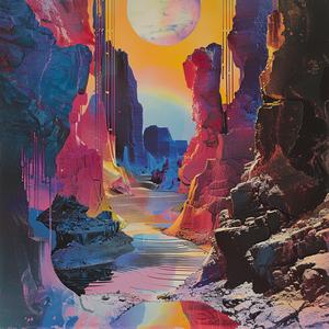 canyon  rainbow  sky  surreal  album  cover  Risograph  symbolist  hyper-realistic  landscape 1079559
