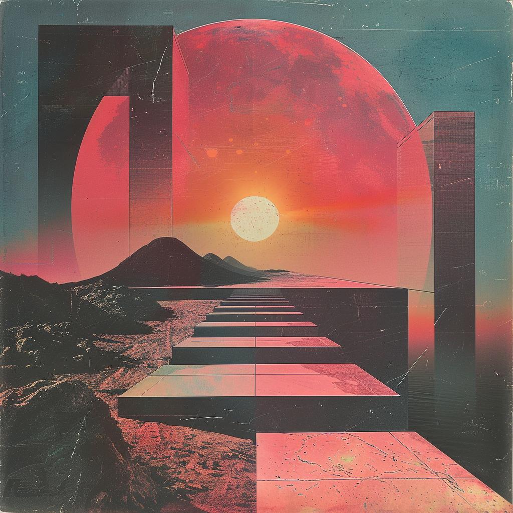 mountain  road  sunset  1980s  electro  synthwave  trippy  geometric  colorful  art 960784