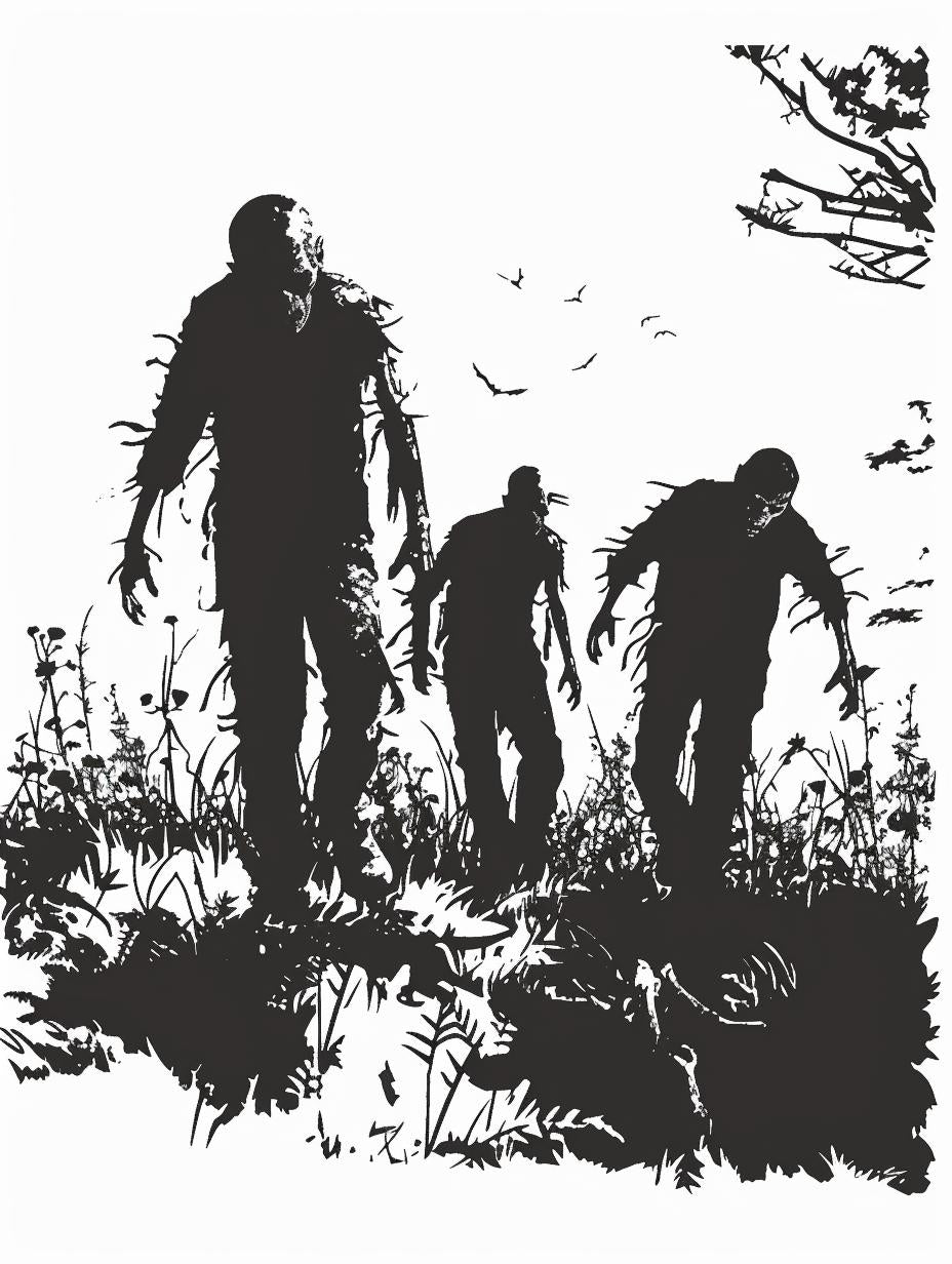 zombies  silhouette  black  white  icon  vintage  emblem  vector  linocut  walking 951813
