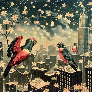طيور، شجرة، فرع، مدينة، لونيوغرافيا، طبيعة، حضرية، مشهد ثلجي، فن 1041000