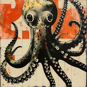 octopus  tentacles  chromolithography  red  background  underwater  marine  art  vibrant  colorful 1048733