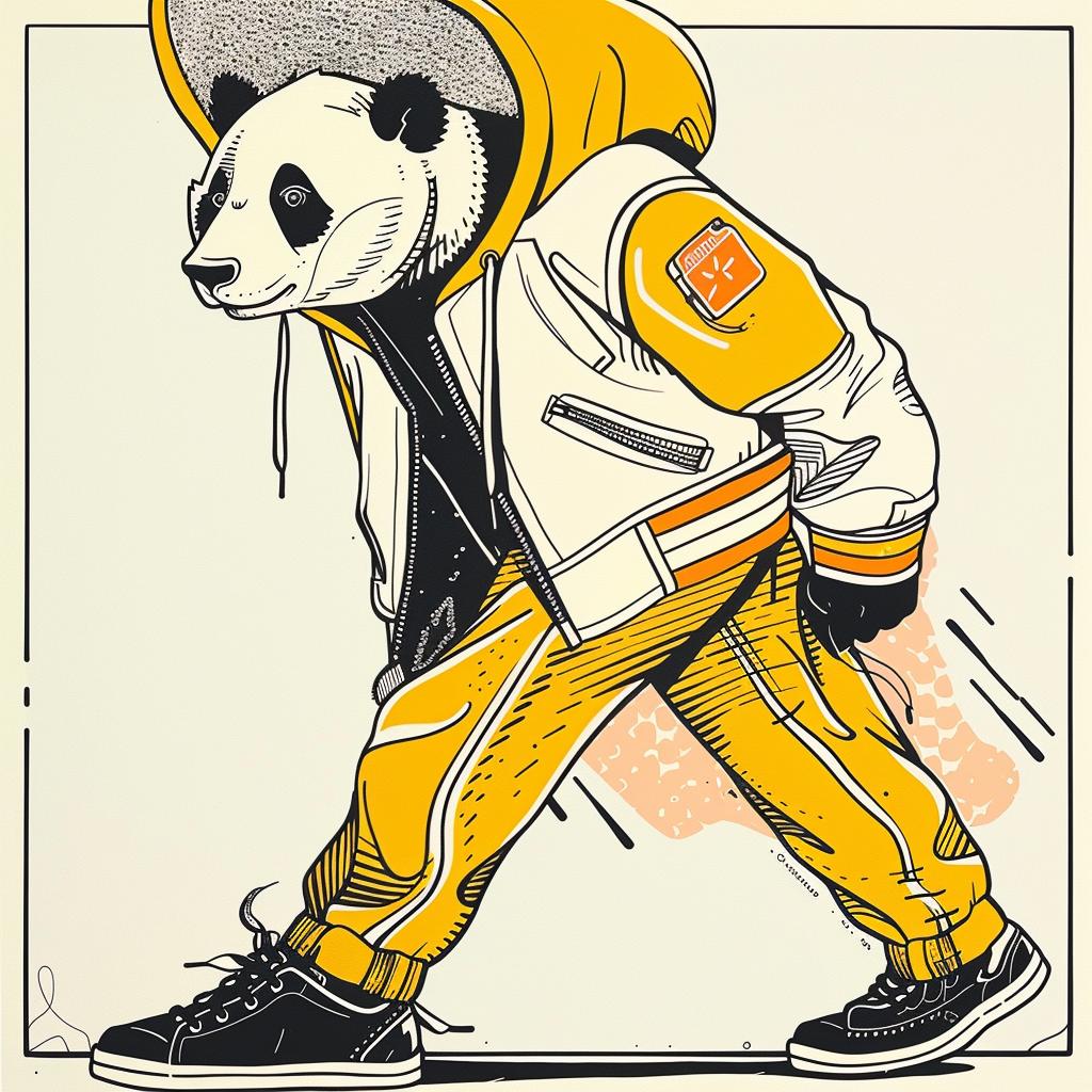 Panda  Streetwear  Dynamic  Fashion  Yeezy  YellowJacket  Sneakers  Playful  Illustration  Colorful 938838
