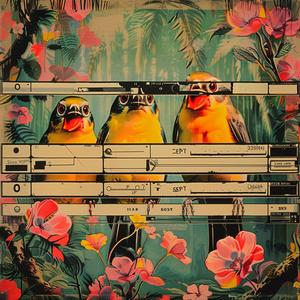 birds  fence  flowers  chromolithography  nature  wildlife  illustration  colorful  art  scenic 1057925