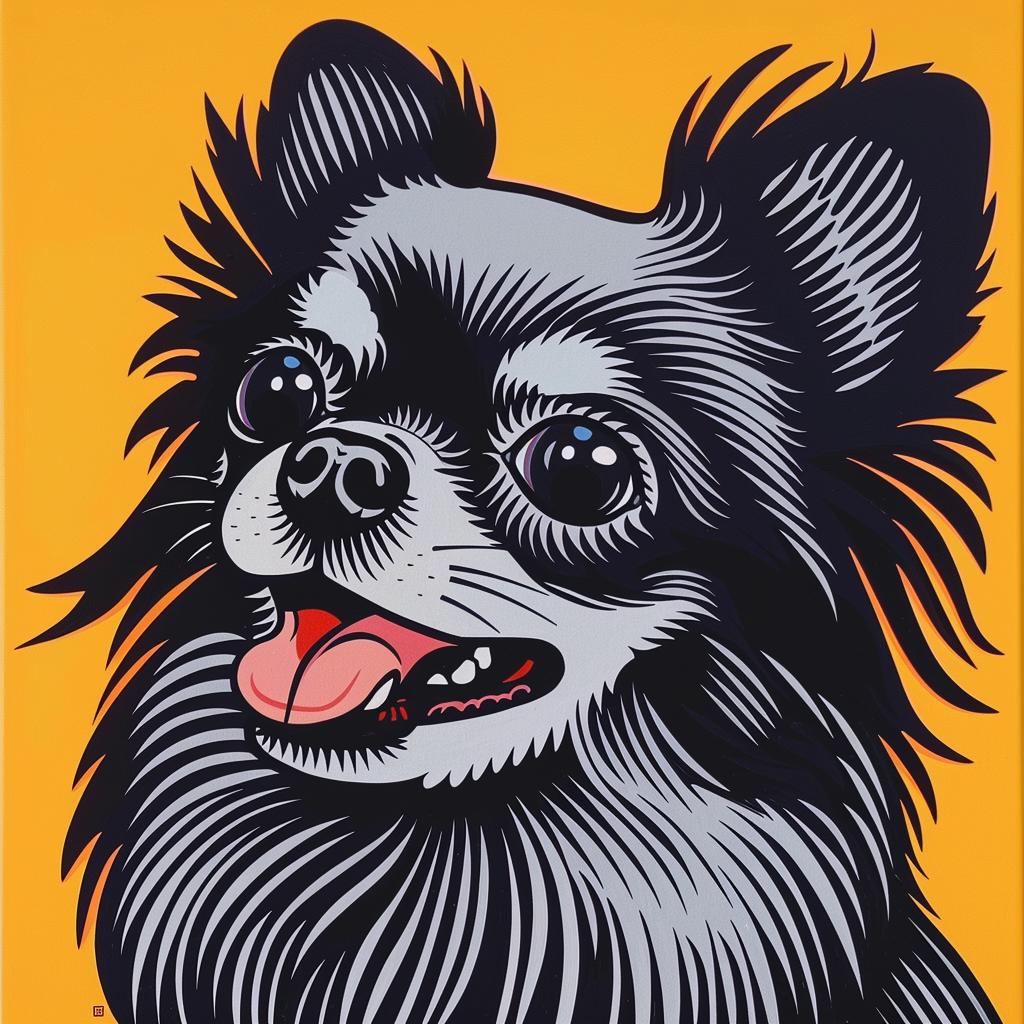 dog  pomeranian  painting  yellow  background  cute  portrait  black  gray  age 973620