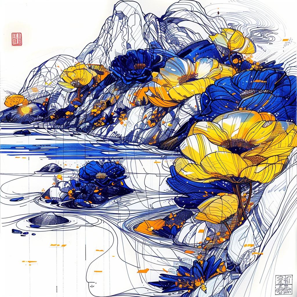 ocean  flowers  painting  nature  colorful  rock  vibrant  art  spring  landscape 945223