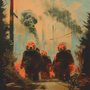 pandas  gasmasked  painting  chromolithography  red  eyes  road  wildlife  art  nature 1051985