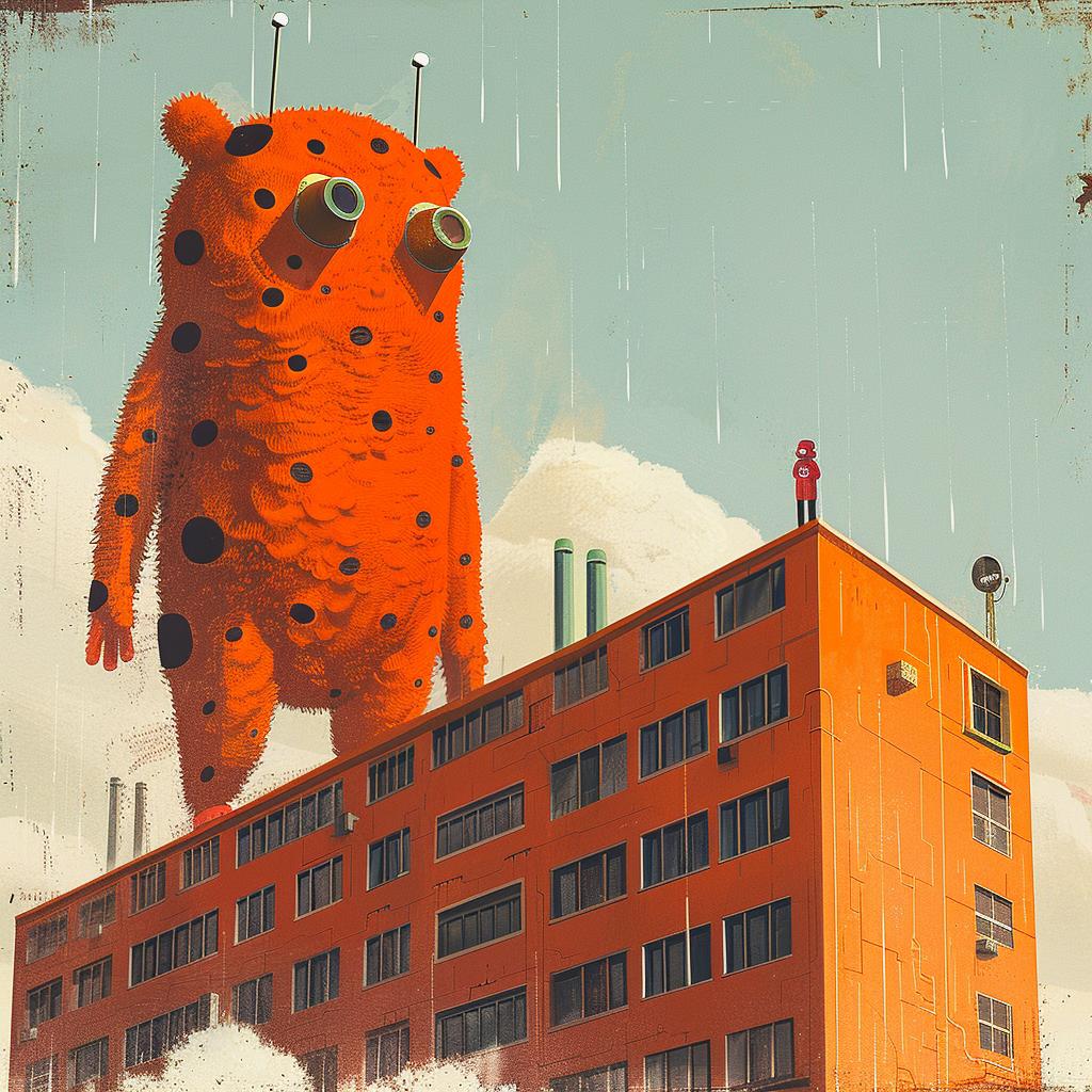 dots  dashes  albumart  MidCentury  orange  monster  building  intricate  coolcolors  surreal 964626