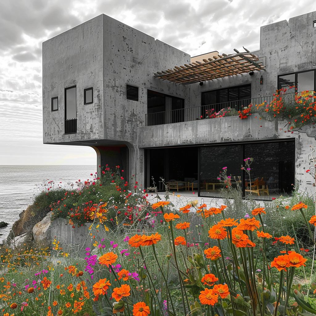architecture  ocean  black-and-white  technicolor  flowers  concrete  modern  outdoor  landscape  home 1036164