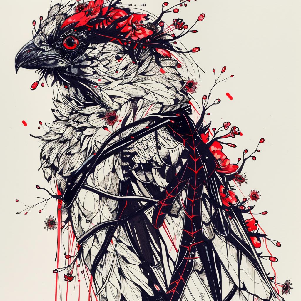 mythical  creature  hybrid  birds  fantasy  unique  drawing  bird  redblack  feathers 952563