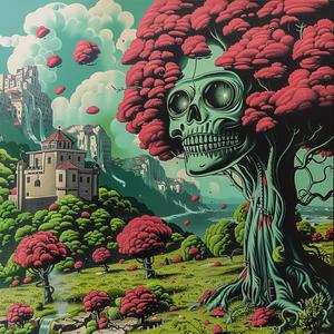 skull  tree  castle  chromolithography  Andreas Levers  Quint Buchholz  Bernie Wrightson  fantasy  gothic  detailed 1039694
