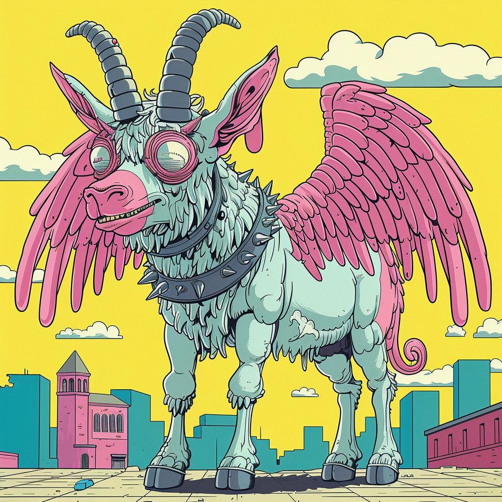 pegasus  goat  horned  mythical  terrifying  conjoined  pink  wings  illustration  fantasy 927972