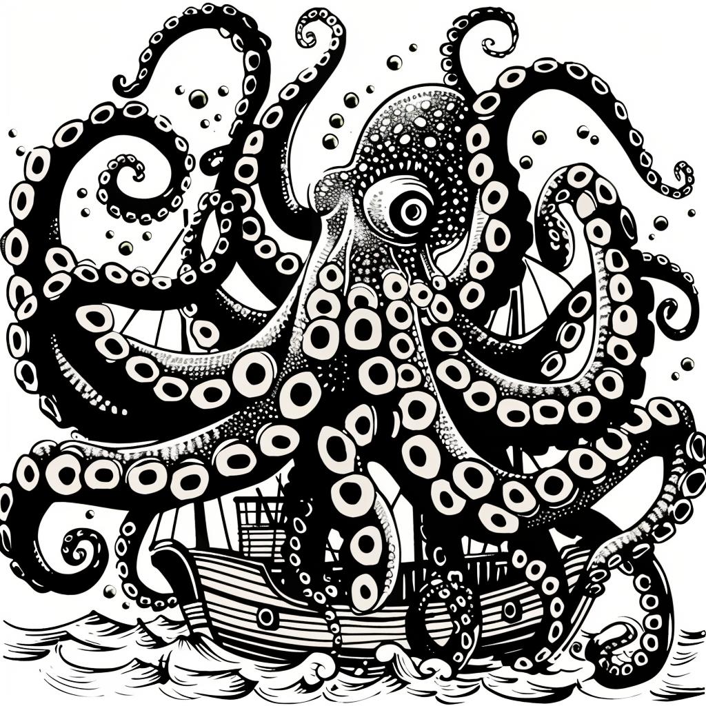 octopus  boat  tentacles  ocean  illustration  dynamic  action  marine  surreal  fantasy 947179