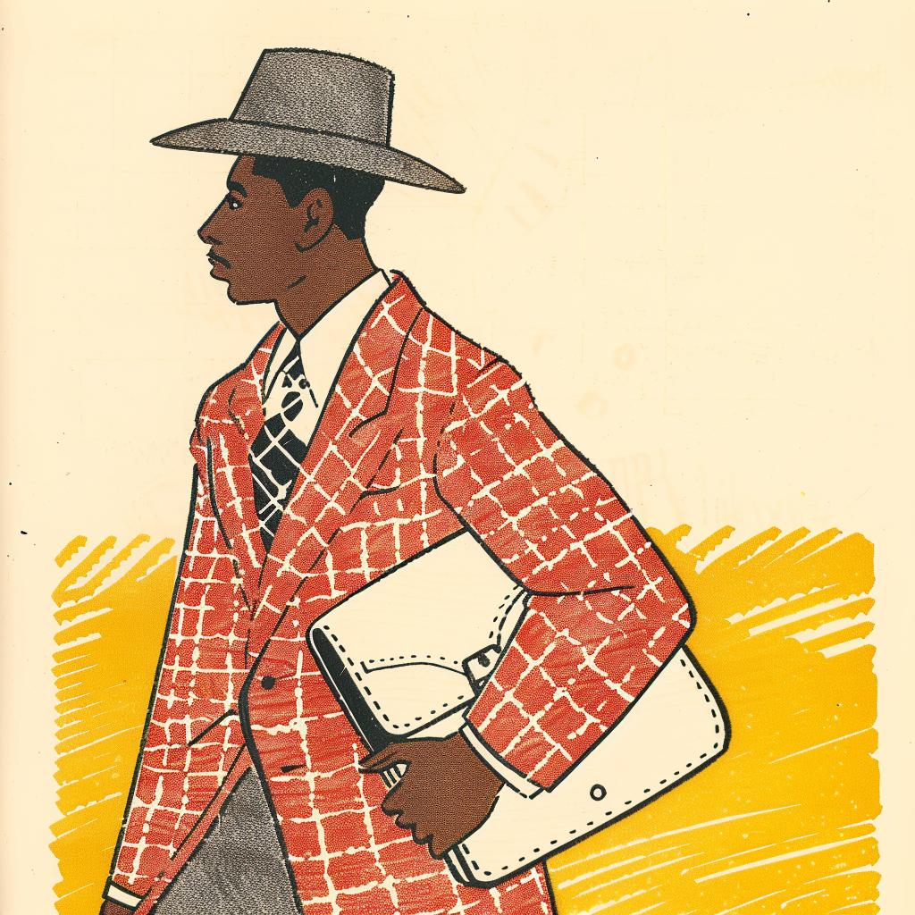 man  briefcase  1960s  african-american  suit  plaid  hat  drawing  retro  fashion 940932