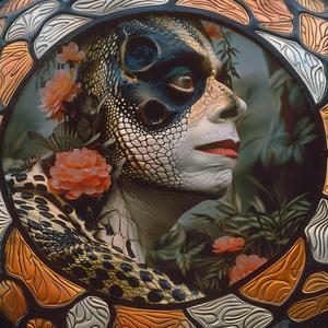 woman  snake  flowers  chromolithography  surreal  fantasy  portrait  colorful  nature  mythical 1050005