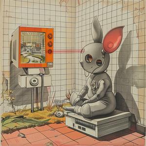 rabbit  television  drawing  anthropomorphic  art  whimsical  technology  humor  vintage  surreal 1037219