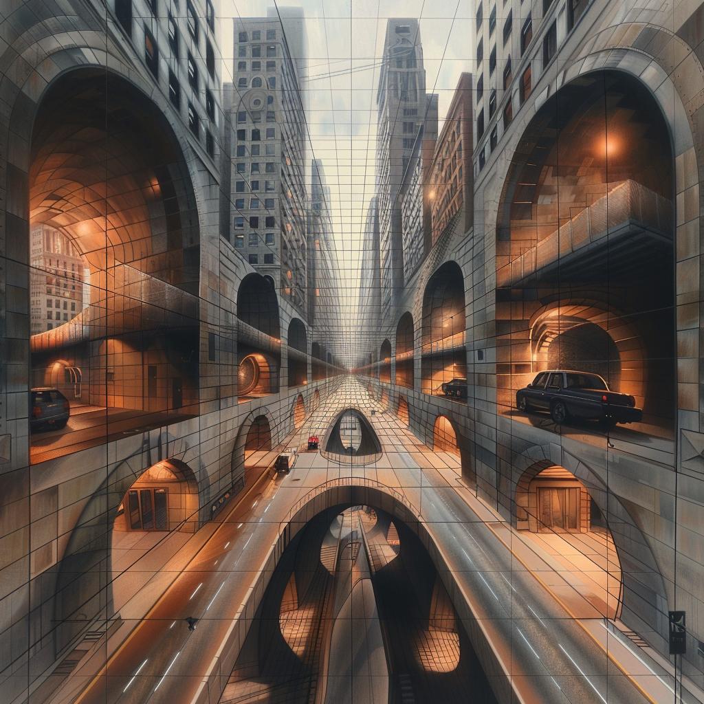city  tunnel  retrofuturism  painting  street  urban  details  beautiful  aesthetic  theory 944415