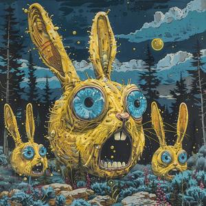 rabbit  three-eyed  ominous  occult  woods  moonlight  Art Nouveau  Surrealism  pointillism  gold 1077052