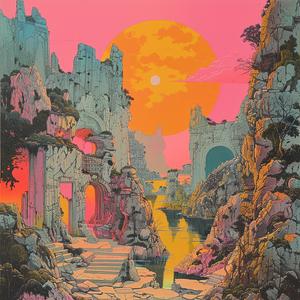 album  cover  desert  landscape  sun  setting  symbolist  colorful  surreal  art 1078013