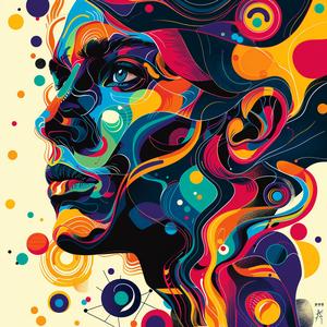 surreal  vibrant  portrait  abstract  colorful  detailed  screenprint  woman  face  swirls 1079659