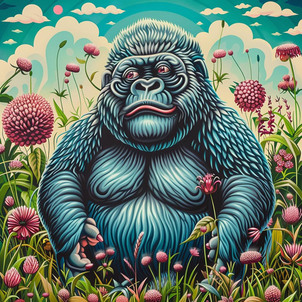 gorilla  cute  adorable  flowers  painting  whitespace  field  playful  chubby  illustration 1032395