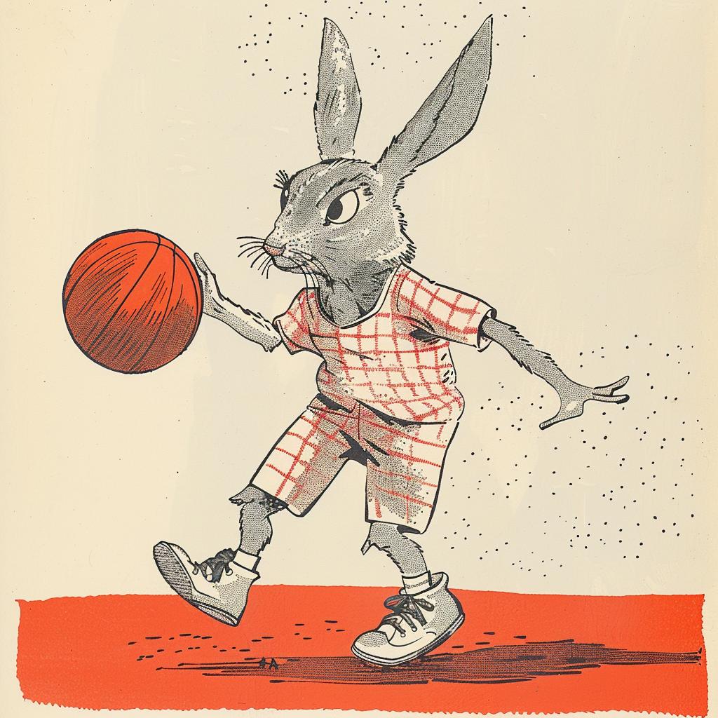 jackrabbit  basketball  cartoon  player  sneakers  dribbling  Moebius  vibrant  uniform  animal 923210