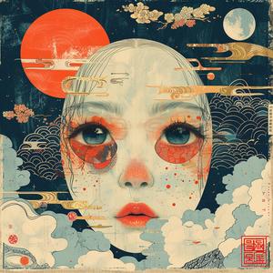 surreal  album  cover  painting  woman  clouds  hyper-realistic  screenprinting  symbolist  art 1064775
