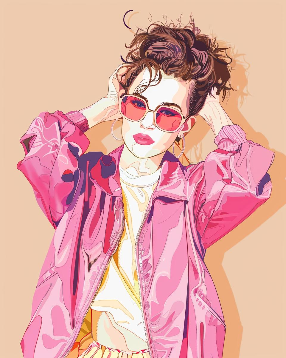 fashion  illustration  80s  woman  jacket  pink  sunglasses  style  vintage  bold 953587