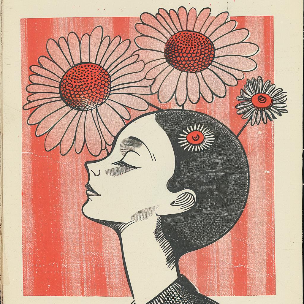 flowerpunk  sunset  album  art  vintage  woman  flowers  cream  black  pink 916064